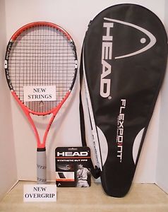Head Flexpoint Radical OS 107 Tennis Racquet 4 1/4 NEW STRINGS - EUC - AGASSI