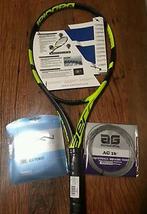 Babolat Pure Aero 4 3/8 100sq 27inch 10.6oz- NEW Free Luxilon Alu SynGut Hybrid