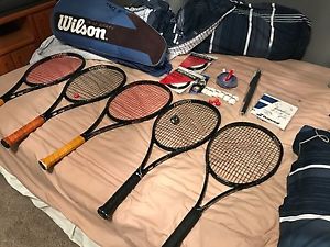 5 2014 BLADE 98 18x20 RACQUETS 3/8 1/4 ,12PK WILSON BAG AND VARIOUS ACCESSORIES