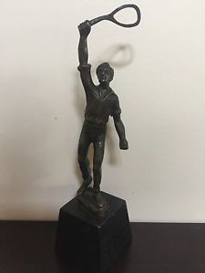 Rare Fine Antique Bronze Sculpture Figurine of Tennis Player Signed Marble Base