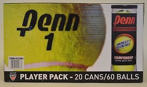 Penn Championship Tennis Ball Player Pack - 20 Cans (60 Balls Total) New