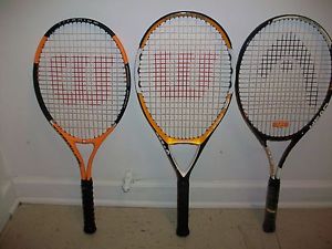 Lot Of 3 Tennis Rackets Head tour pro ,  wilson n focus hybrid Racquet  4 3/8"