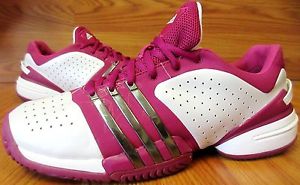 ADIDAS Women's LEATHER TENNIS SHOES VIOLET, WHITE & SILVER EUC Sz 11