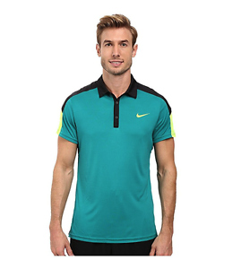 Nike Men's Team Court Tennis Polo Shirt (Medium, Teal/Black/Volt)