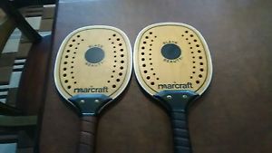Vintage Marcraft Paddle Ball Racquet Set of 2 Black Beauty Light Wood Paddleball