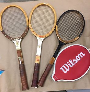 3 Wilson Wood Tennis Racquets, Jack Kramer, Billie Jean King, Advantage w Cover