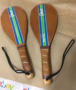 Jokari Pro Set Wood Racquet Ball Paddles Kyle Rote Jr Vintage 1970s Paddle
