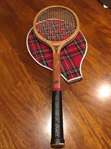 Vintage Slazenger Super Wood Tennis Racket - Medium - Leather Grip, Plaid cover