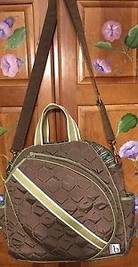Cinda b TENNIS BAG BROWN WITH GREEN TRIM