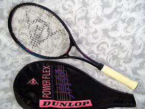 Vintage DUNLOP POWERFLEX ALUMINUM TENNIS RACKET 4 1/2" w/ Original Cover