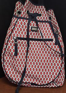 AME & LULU BLUE AND Red ZIG-ZAG CANVAS TENNIS DRAWSTRING BACKPACK