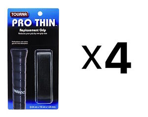 Tourna Tennis Racquet Replacement Grip Pro Thin Grip 1.25mm Black (4-Pack)