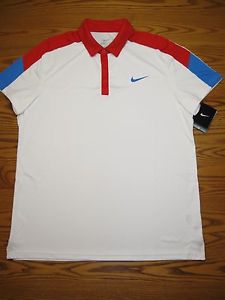 New Nike Polo Shirt Golf Tennis White Red Stretch 644788 Men's  2XL