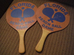 FLORIDA BEACH BALL GAME Set of 2 Wooden Paddles - Paddle Ball