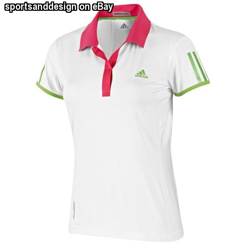 adidas Barricada Manga japonesa Mujer Blanco/Rosa Climalite Tenis Polo Size 8