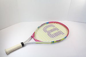 Wilson Girls Tennis Racquet Pink White Blue strip