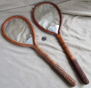 Antique Pair of Spalding Table Tennis Vellum Racquets Circa 1900 Battledore