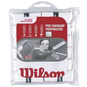 Wilson Pro Overgrip Perforated 12 Pack - White - Tennis - Badminton - Squash