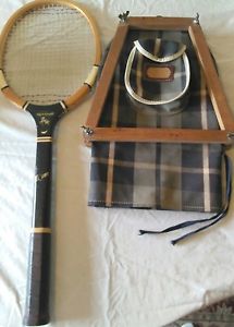 N.J Magnan  black knight 60 s -70 s wood   tennis racket with  press head cover