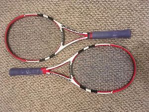 2 Babolat Pure Storm Tour GT Tennis Rackets, 4 1/2 grips + 1 Grommet Set
