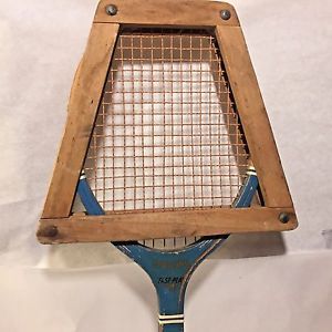 Early Vtg Wooden Spalding FASTPLAY Tennis Racquet w Orignal Wood Press Brace