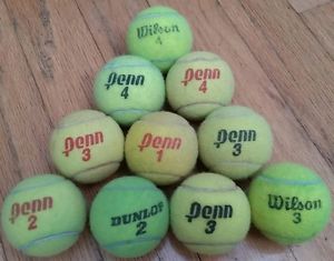 10 used tennis balls, various brands, barely used, Lot#1