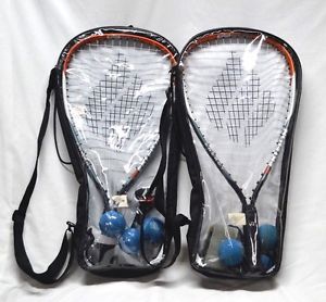 EKTELON SET OF 2 RACQUETS + CASE, SAFETY GLASSES, & 3 BALLS- POWER LEVEL 900