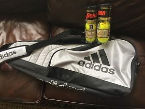 Adidas Grey- Silver Tennis Bag Two Cans Of New Penn ATP Tennis Balls