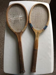 2 Wright & Ditson Wood Tennis Racquets All American Campbell Great Display!