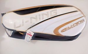 NEW White & Gold Li-Ning Badminton Racket Bag (Holds 6 rackets) US SELLER