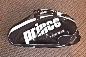 Prince Black White Tour Team 6 Pack Tennis Racquet Bag w/ Backpack Straps