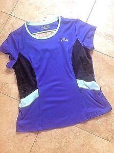 NWOT SIZE XL FILA TENNIS TOP, BLK, AQUA, PURPLE, UNIQUE DESIGN, WICKAWAY MESH/PO