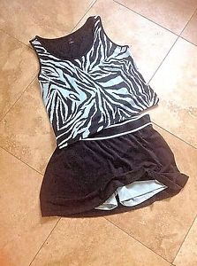 LBH FOR LILLY OF BEVERLY HILLS XL , 2 PC TENNIS OUTFIT AQUA, BLK, SKORT W/SHORTY