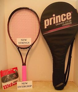 Prince Graphite Lite XB 110 Tennis Racquet 4 3/8-NEW PINK STRINGS/OVERGRIP + EUC