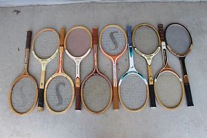 VTG lot 10 wooden tennis racquets Spalding Wilson wood Autograph racket wall art