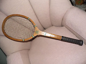 Vintage Antique Spalding Wood Tennis Racket Greenwood Double Lion Crest