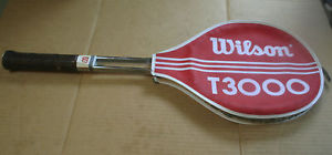 WILSON T3000 VINTAGE STEEL TENNIS RACQUET, WITH COVER, ORIGINAL, 4 1/2"  GRIP