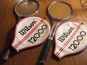 2 VINTAGE WILSON T2000 STEEL TENNIS RACKETS w/COVERS - JIMMY CONNORS - I114