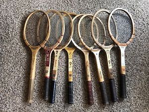 Lot (8) Vintage Wood Racquets Racquet Wilson Spaulding Pancho Billie Kramer