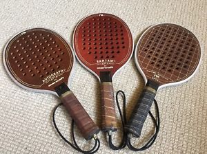 Three MARCRAFT Paddle Ball Racquets Autograph and Bantam, Leather, Wooden, APTA