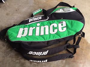 Large PRINCE Tennis Racquet Gear Bag Backpack Case 6 Racquets Green & Black