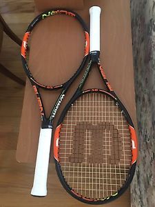 2 x Wilson Burn 95 Tennis Racquets 4 1/2 Grip SIze 16x20 stringing pattern