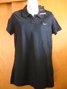 NEW Women's Black Nike Short Sleeve Tennis or Golf Shirt White Swoosh NWT M L