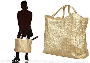 FILA Collezione 2 racquet TENNIS  TOTE Bag Beach Pool GOLD Faux Leather