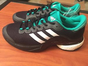 New Adidas Barricade Boost 2017 Men's 10, Black Green Blue