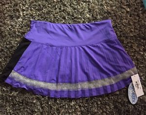 Lucky In Love Tennis Skirt SZ L Purple Black Pleated Silver mesh