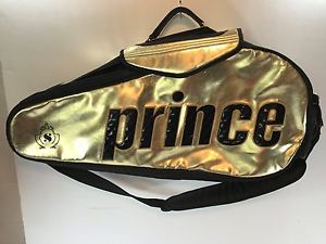 PRINCE 3 RACQUET TENNIS CARRY BAG GOLD BLACK SHOULDER STRAP