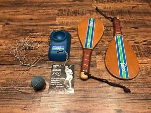 Jokari Pro Set Wood Racquet Ball Paddles Kyle Rote Jr 1970s with Box
