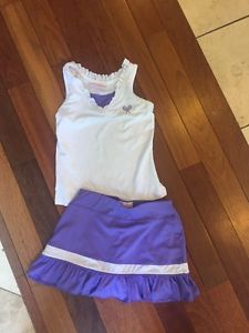 Little Miss Tennis Outfit White Purple Shirt Tank Top XS  Pleated Skirt S