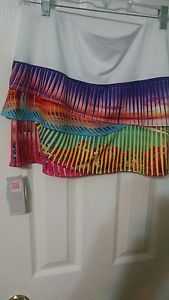 LUCKY IN LOVE Women's Tennis Skirt/Skort US Size XL, White/Multi Scallop Skirt